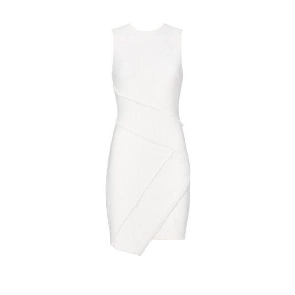 Cinq A Sept White Josie Asymmetrical Stitch Raw Seam Sleeveless Dress Size 4 - Picture 4 of 11